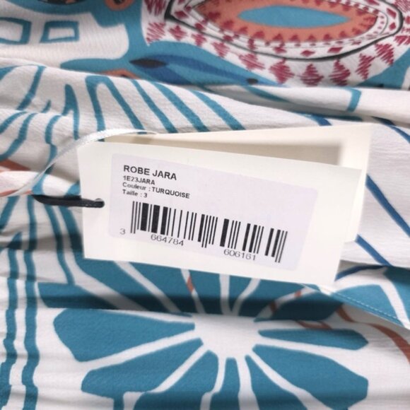 NWT Ba&sh ROBE JARA Mixed Print Wrap Mini Dress Turquoise 1E23JARA Size 3 MEDIUM - Picture 13 of 15